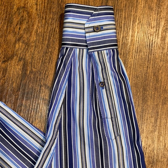 Bugatchi UOMO Blue Pinstriped Long Sleeve Button Down Mens Dress Shirt-Size M - Picture 3 of 10